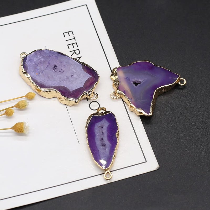 QSLLER 5 Pcs Natural Stone Connectors,Irregular Shape Natural Agate Pendant Charms DIY for Necklace or Jewelry Making (Mixed Colors) - Image 4